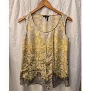 NIC + ZOE Sleeveless Blouse Womens Small Yellow Gray Patterned Draped Top